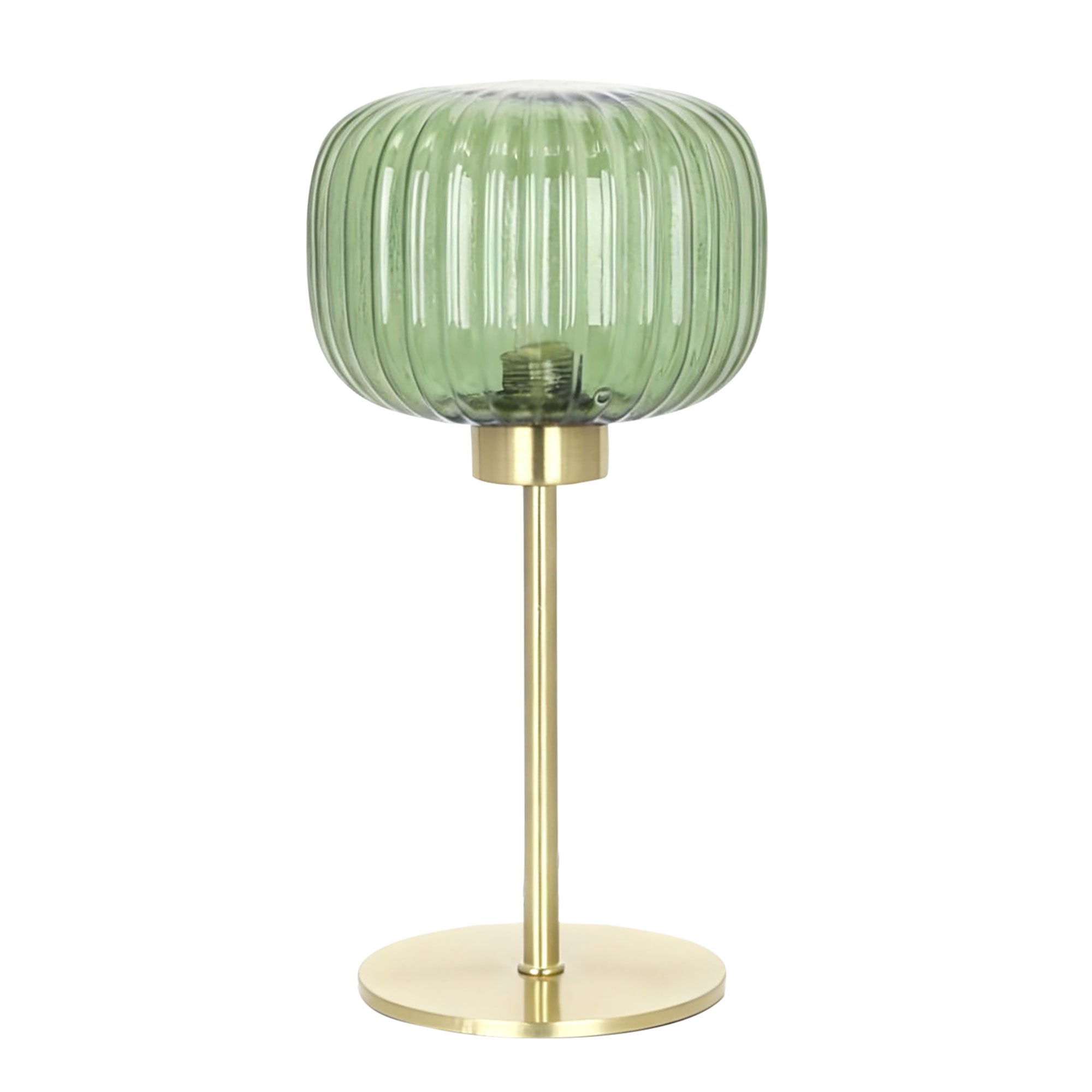 Alto Ribbed Optic Glass Table Lamp Green & Satin Brass - OL93705GN