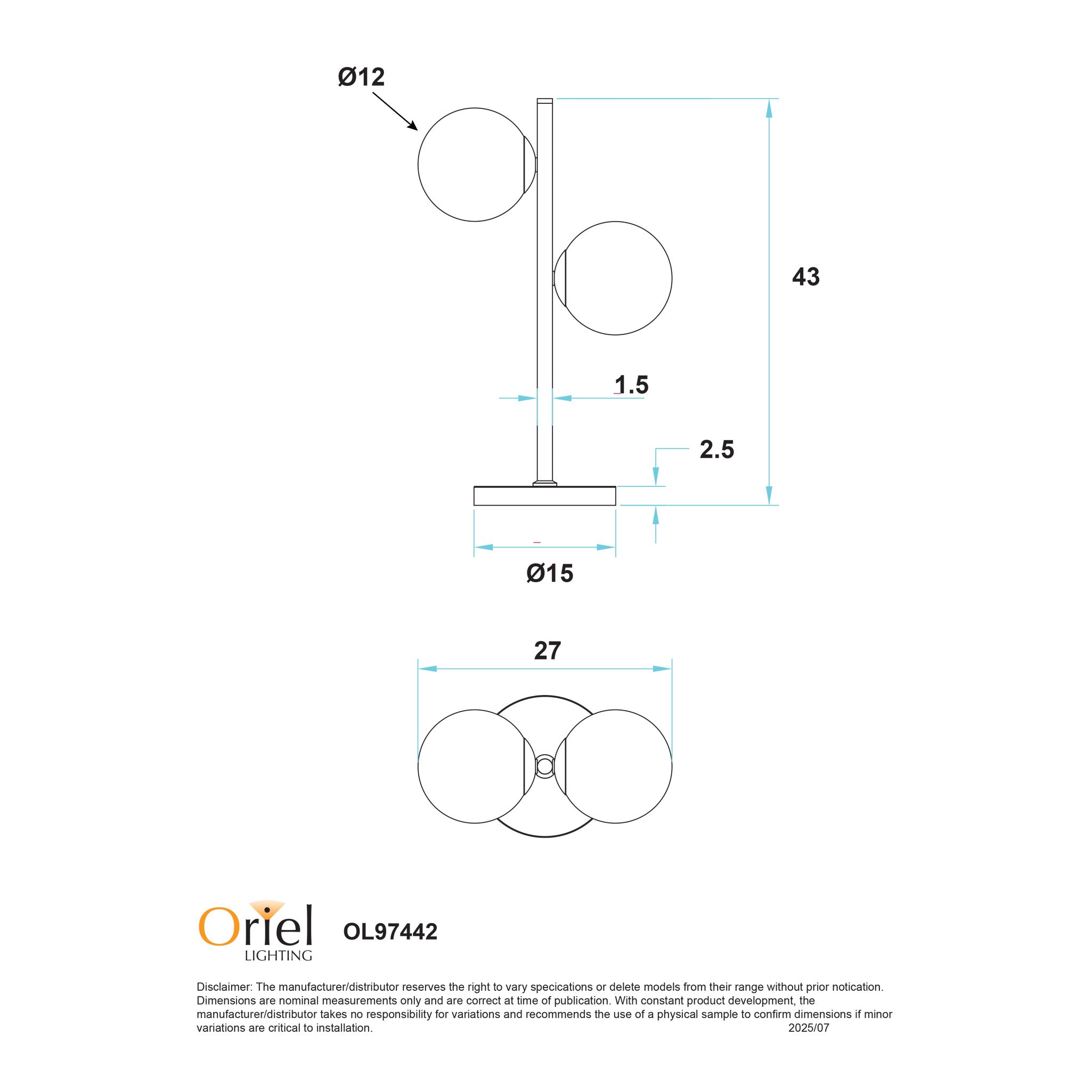 Valcross 2 Light Table Lamp Black - OL97442BK