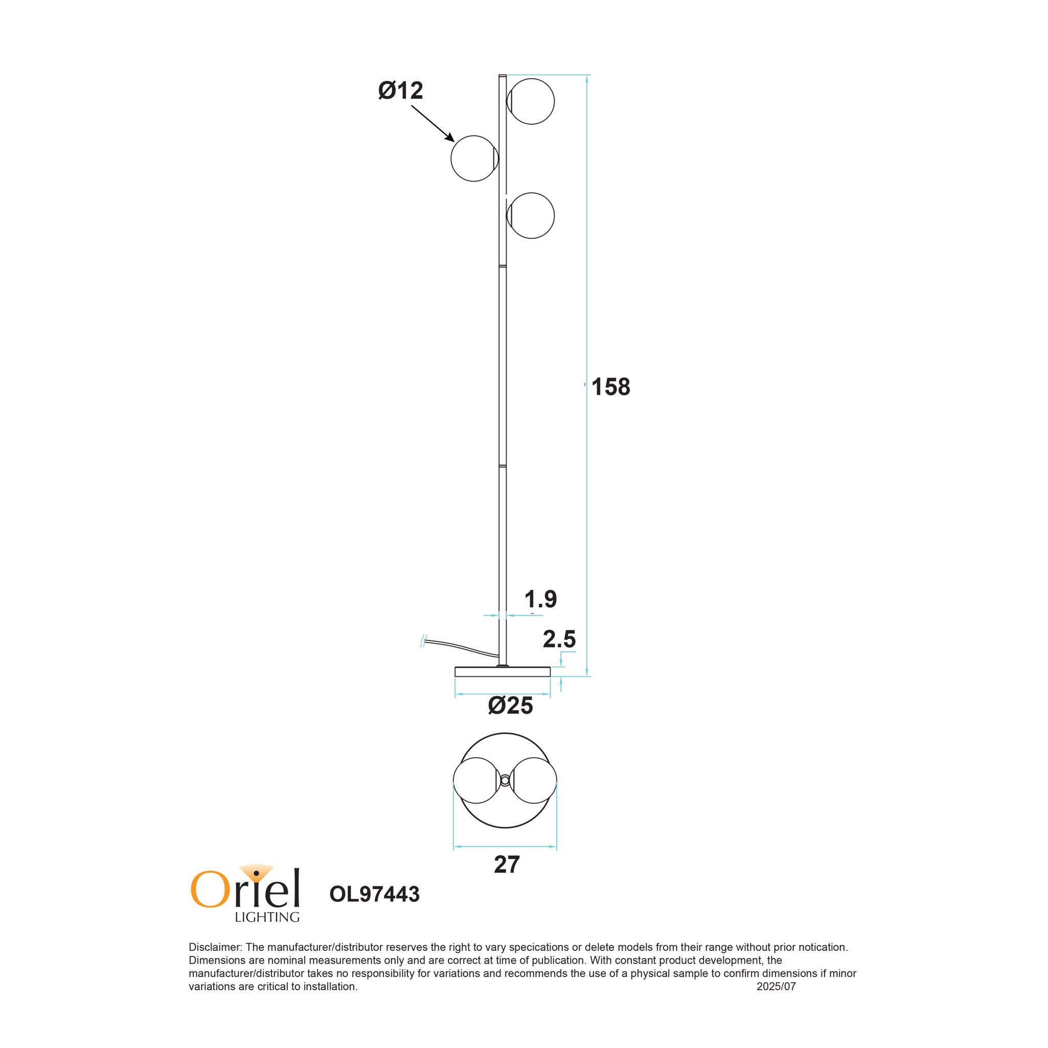 Valcross 3 Light Floor Lamp Satin Brass - OL97443SB