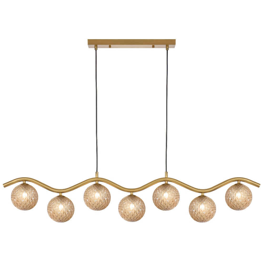 Orton 7 Light Pendant Antique Gold & Amber Tear - ORTON PE7-AGAMT