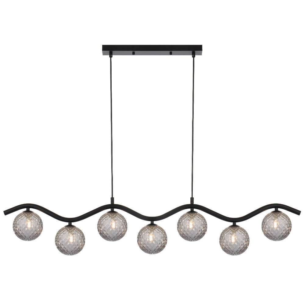 Orton 7 Light Pendant Black & Smoke Tear - ORTON PE7-BKSMT