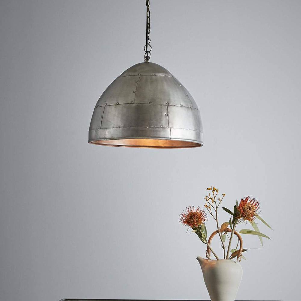 Buy Pendant Lights Australia P51 Small 1 Light Iron Riveted Dome Pendant Zinc - ZAF10309