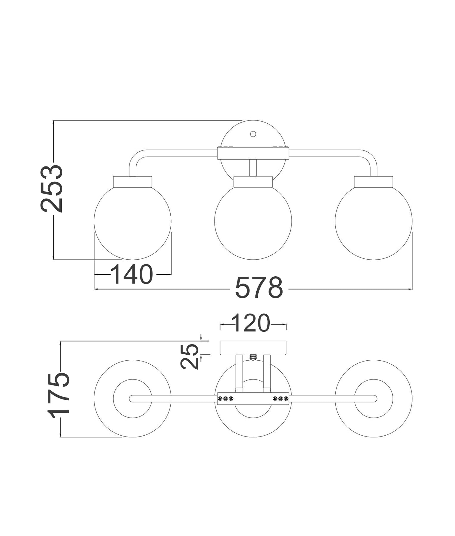 Palla Interior Triple Round Base Wall Light White & Brass - PALLA-W2