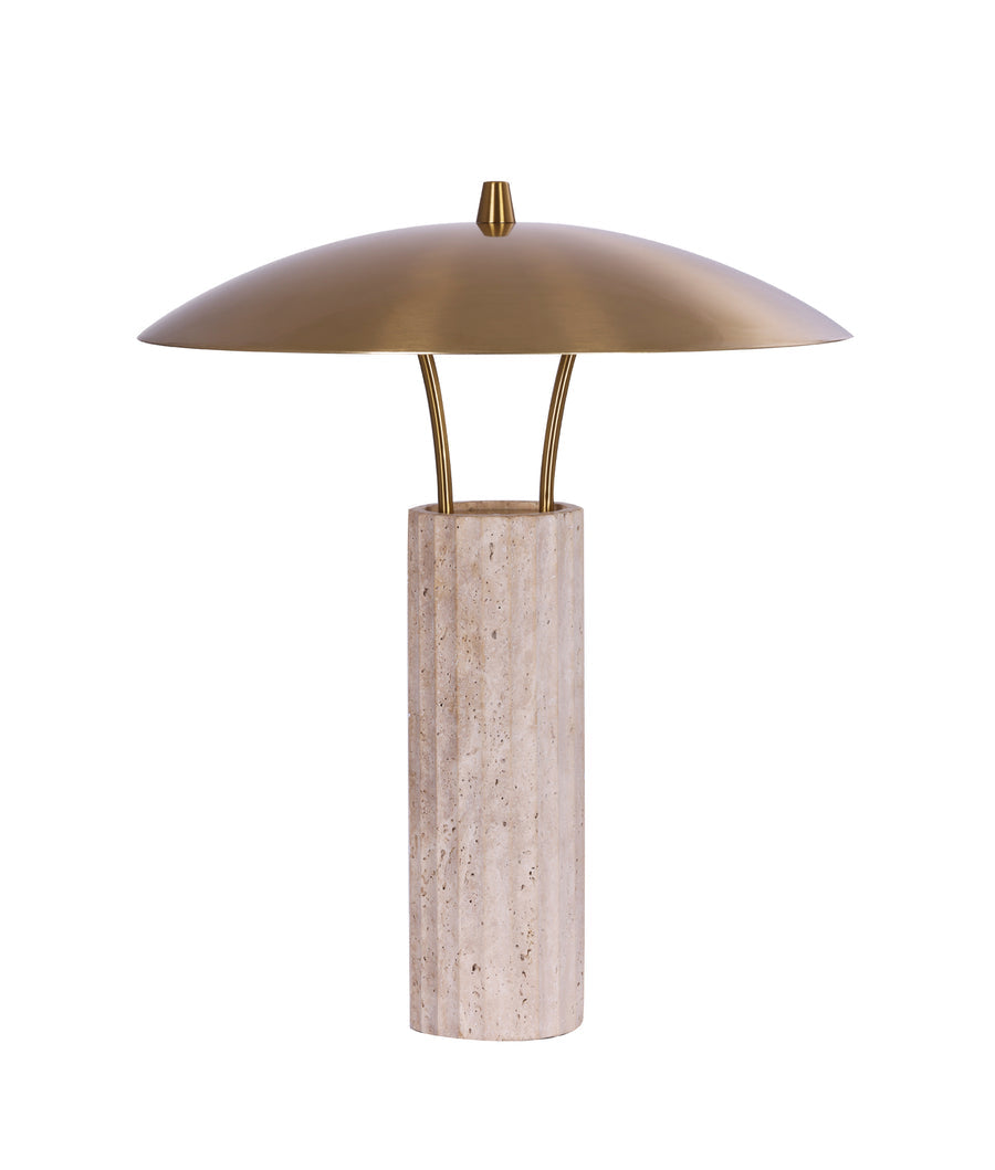 Paraccu LED Table Lamp Brass Sun Hat Shade 8W 3000K With Travertine Base - PARACCU-T1