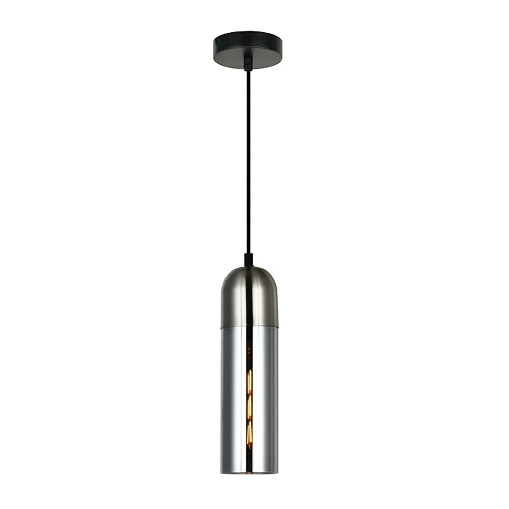 Buy Mini Pendants Australia PASTILLE Round Top Cylinder 1 Light Pendant In Satin Chrome With Smoke Glass - PASTILLE1