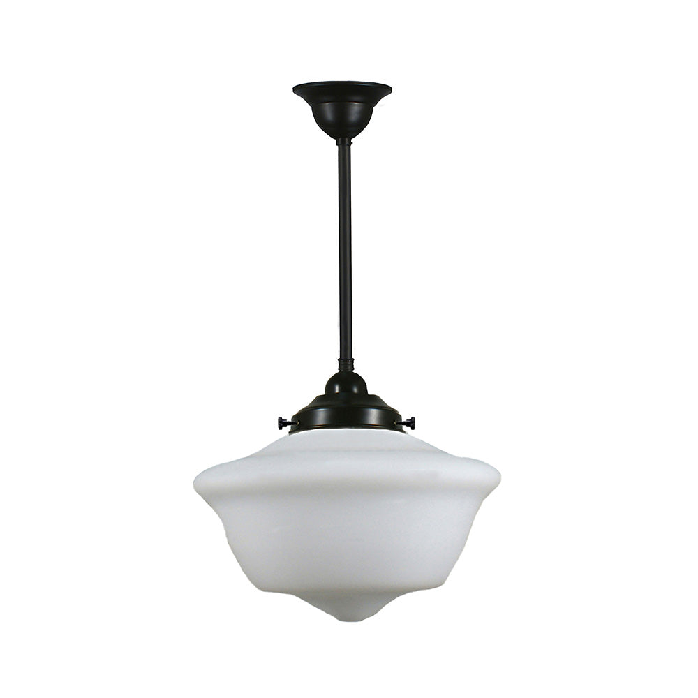 Buy Pendant Lights Australia Single Rod Pendant Patina Black With 12" Victorian Schoolhouse Opal Matt Glass - 3020108