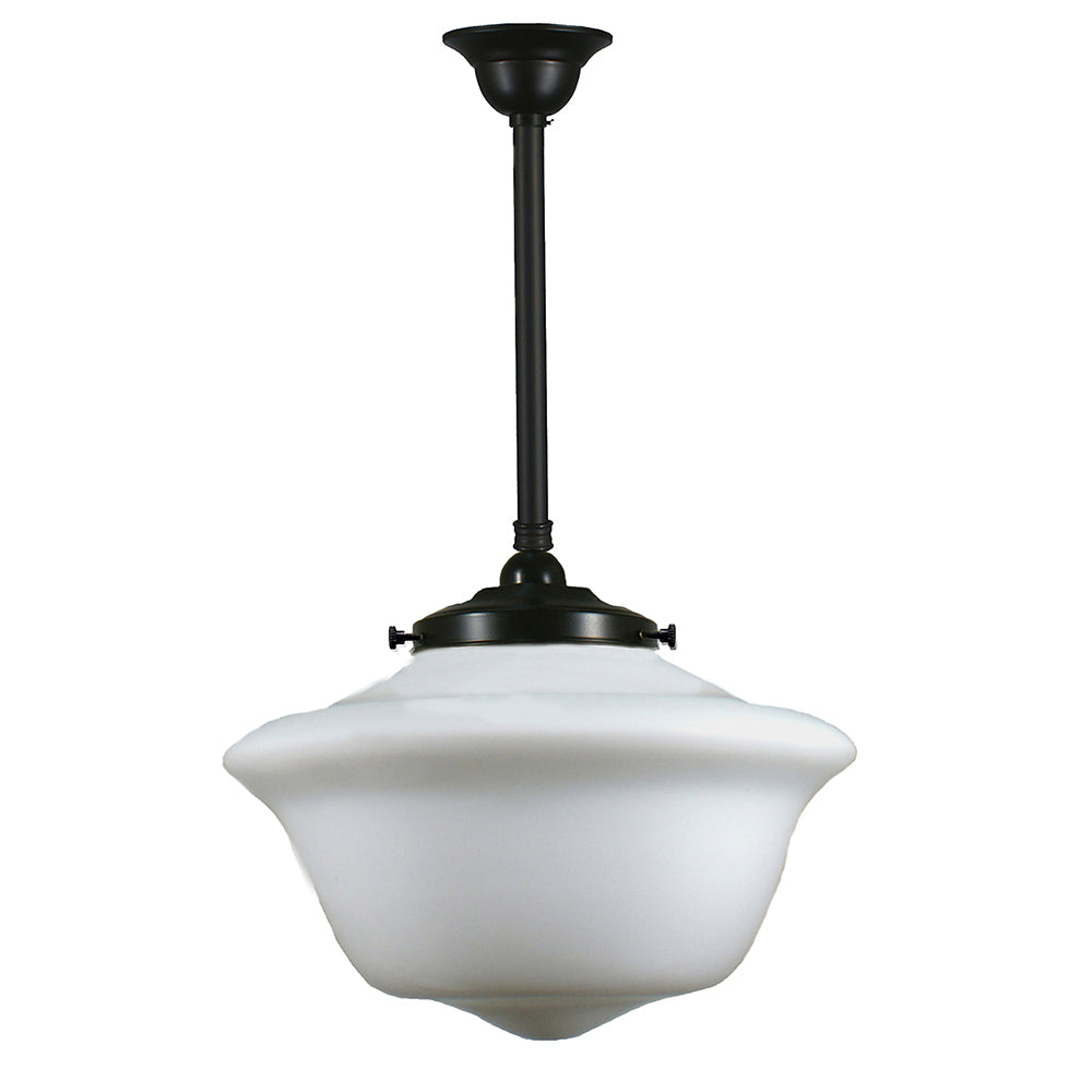 Buy Pendant Lights Australia Single Rod Pendant Patina Black With 16" Victorian Schoolhouse Opal Matt Glass - 3020114