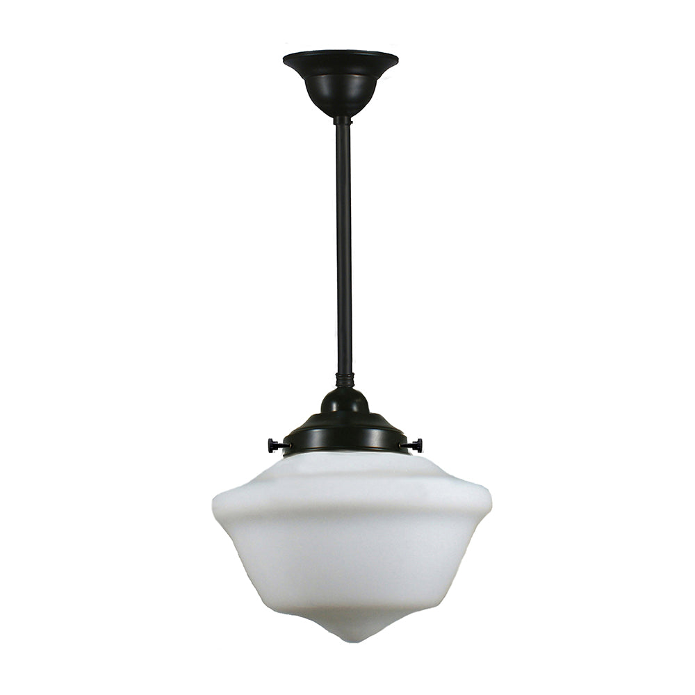 Buy Pendant Lights Australia Single Rod Pendant Patina Black With 9" Victorian Schoolhouse Opal Matt Glass - 3020127