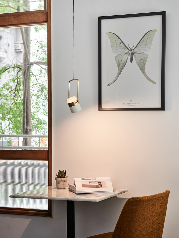 Ling Vertical Pendant White & Brass - SE S/LING/V/WH/BR