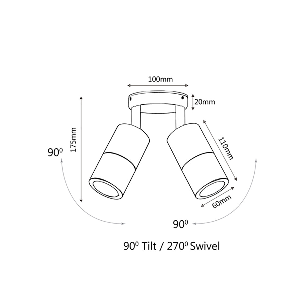 Buy Exterior Spotlights Australia GU10 Exterior Double Adjustable Wall Pillar Light White IP65 - PG2AWH
