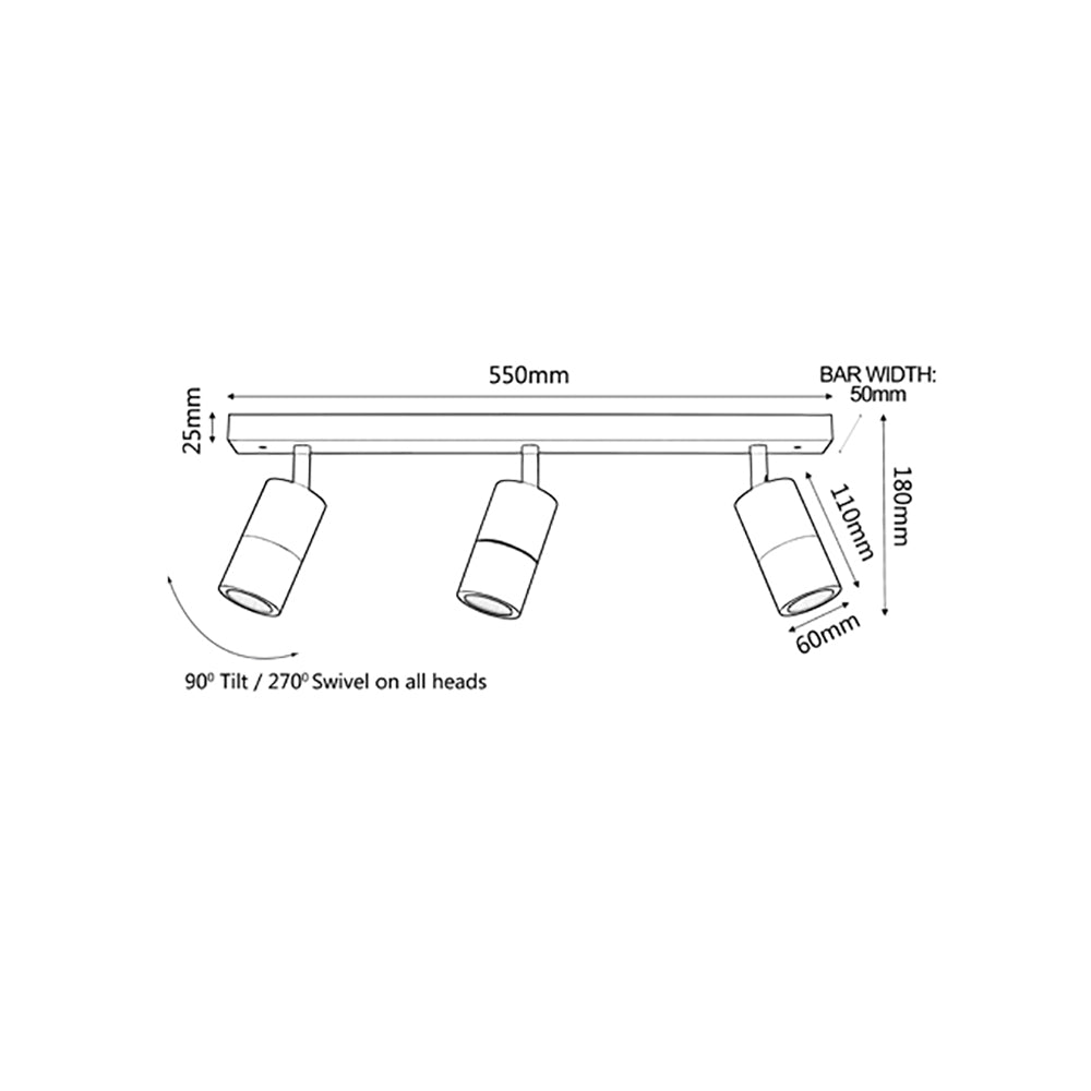 Buy Outdoor Ceiling Spotlights Australia GU10 Exterior Adjustable Head 3 Light Spotlight White IP44 - PG3BARWH