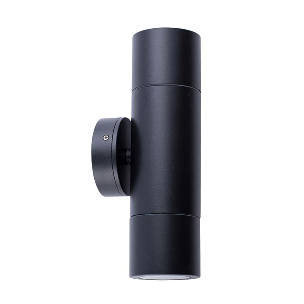 GU10 Exterior Double Fixed Up/Down Wall Pillar Light Black IP65 - PGUDBL