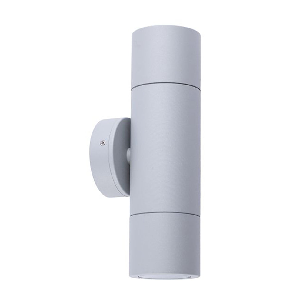 GU10 Exterior Double Fixed Up/Down Wall Pillar Light Matt Grey IP65 - PGUDSIL