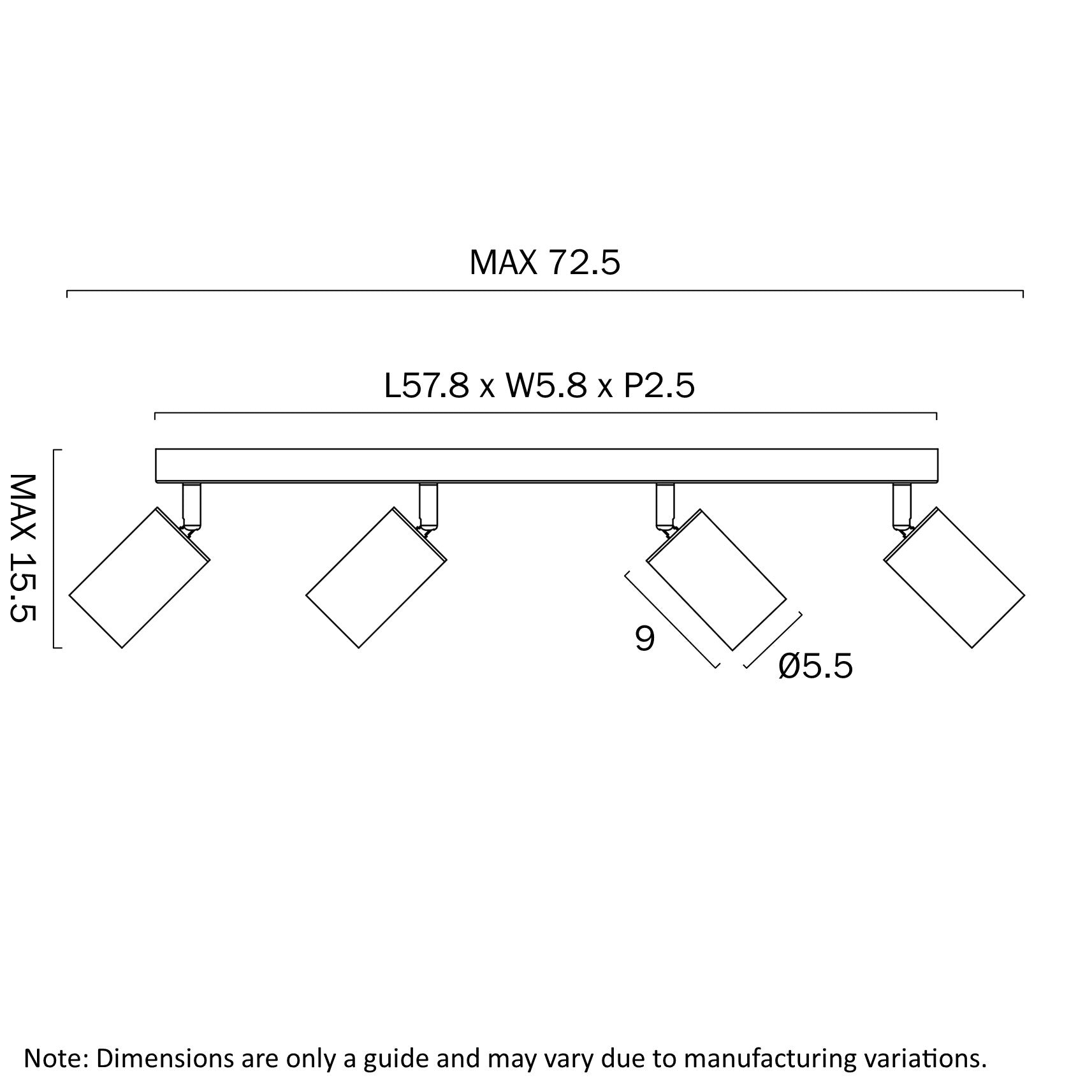 Picard 4 Light Spotlight 28W TRI Colour Black - PICARD SP4-BK