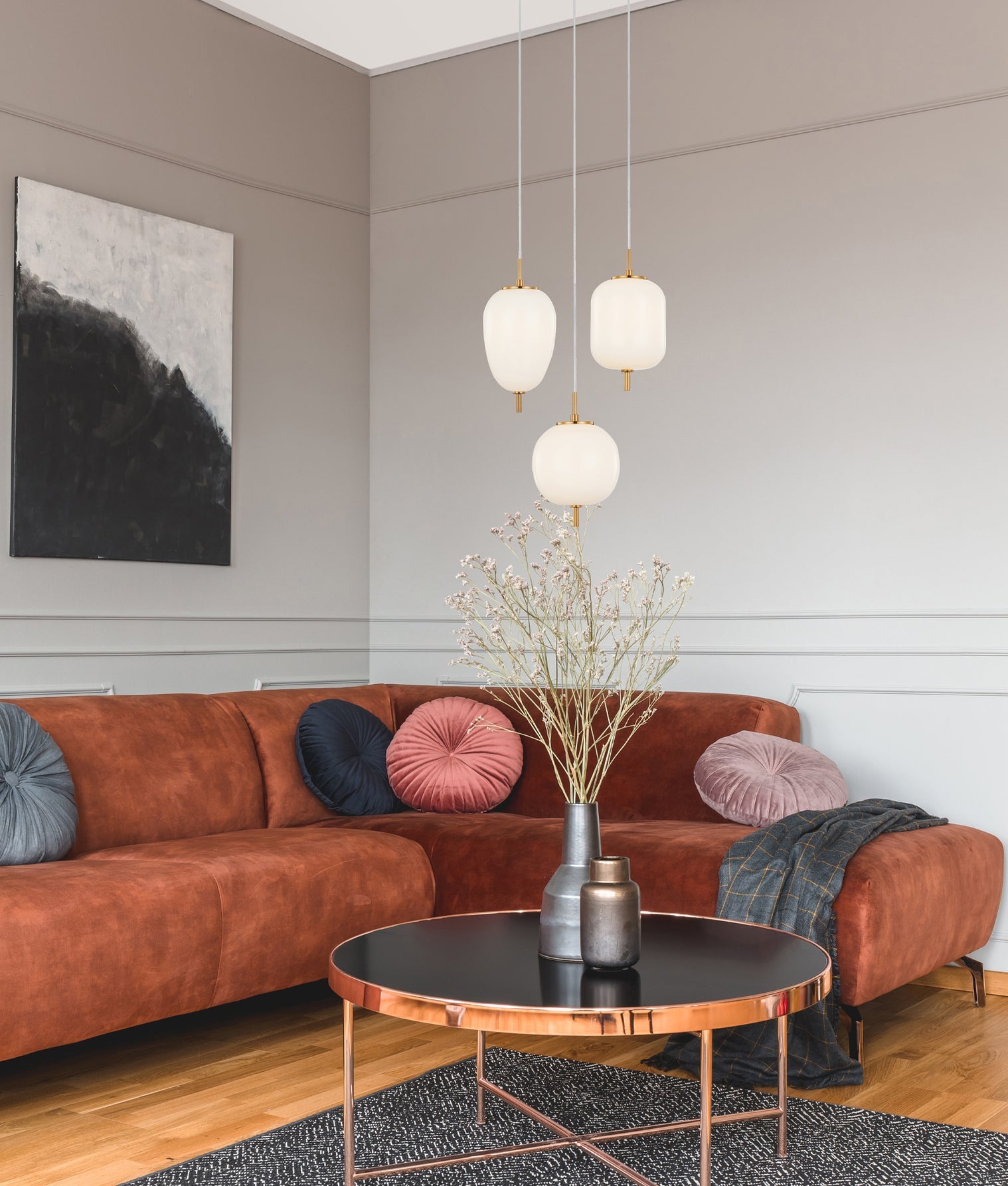 Pino 3 Light Pendant Iron & Glass Opal Matte - PINO4X3R