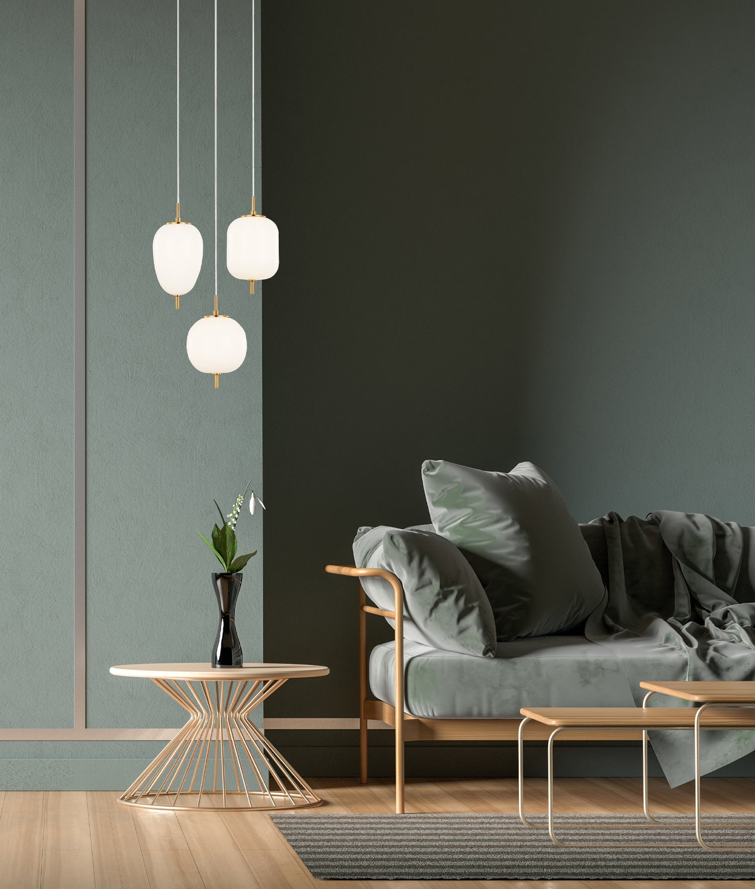 Pino 3 Light Pendant Iron & Glass Opal Matte - PINO4X3R