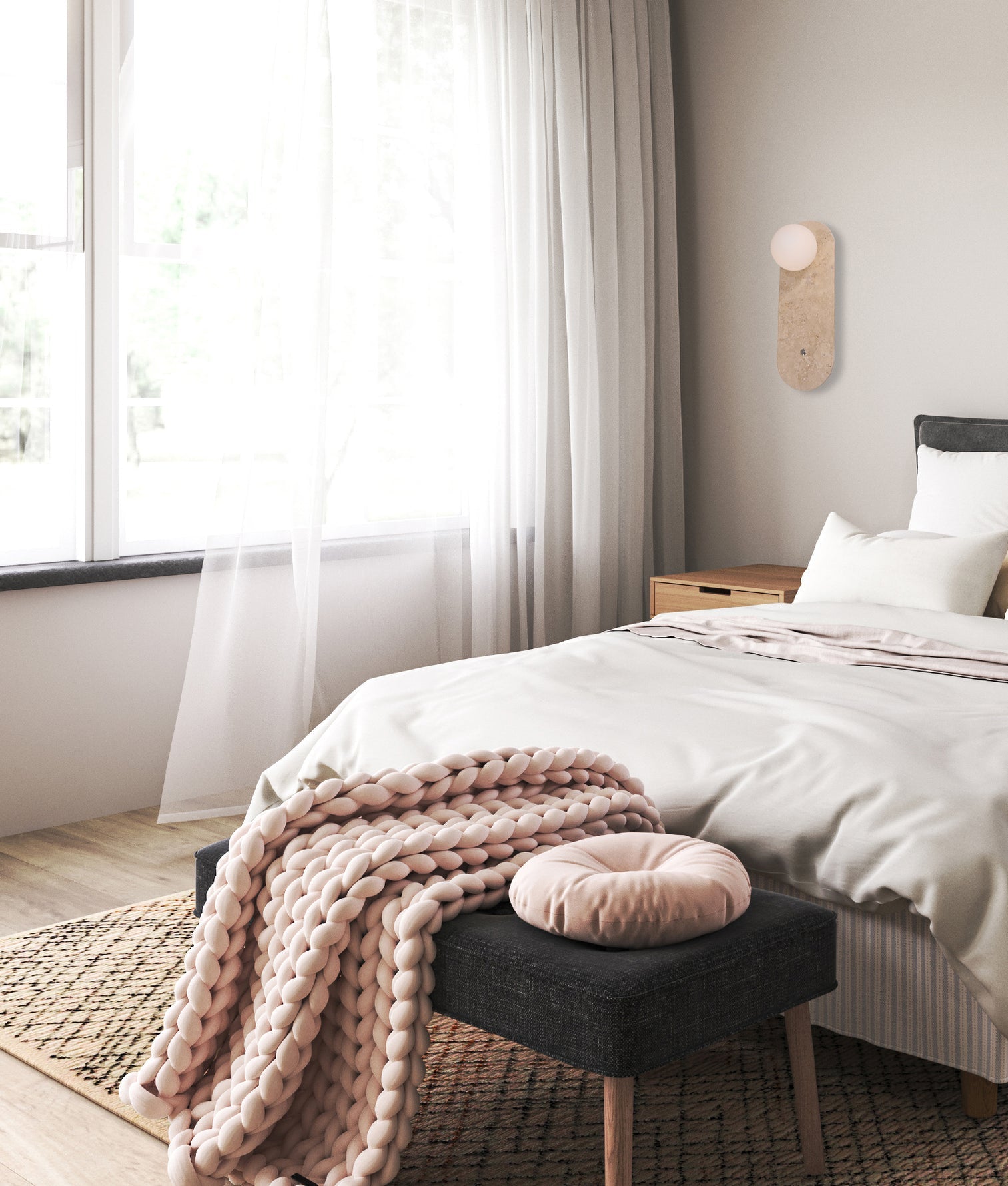 Poi Oblong Base Wall Light Opal & Beige - POI1