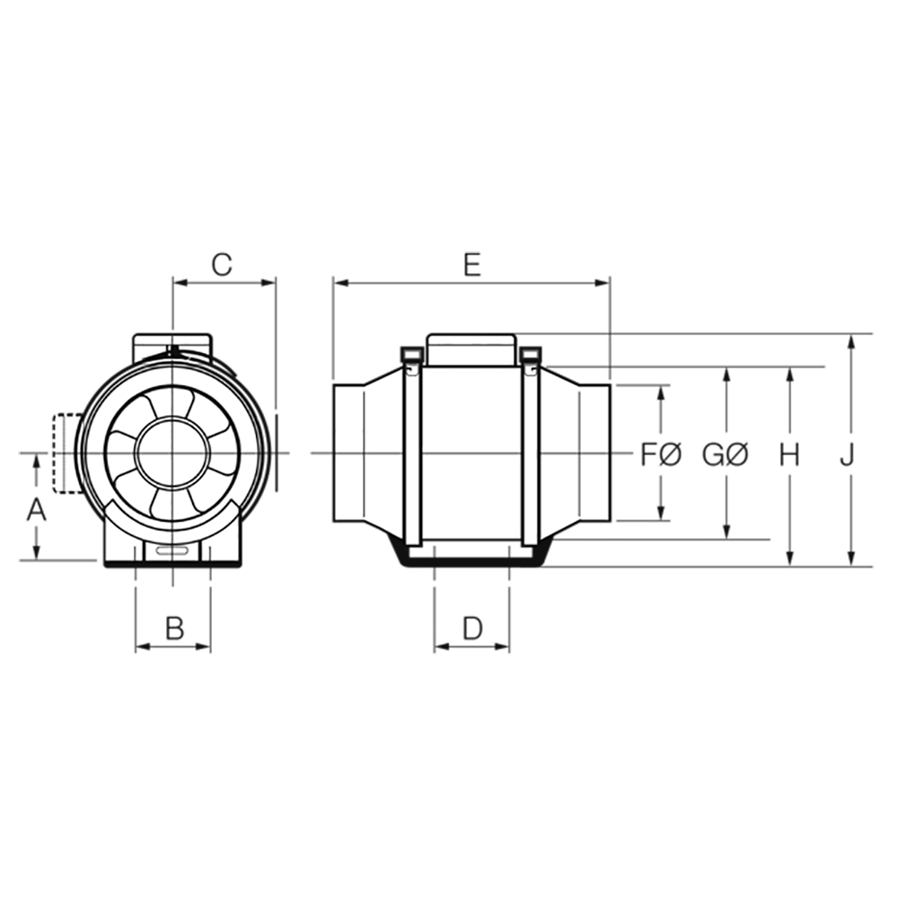 Buy Duct Mounted Fans Australia In-Line Provent Series 150mm FANRIL-150SW