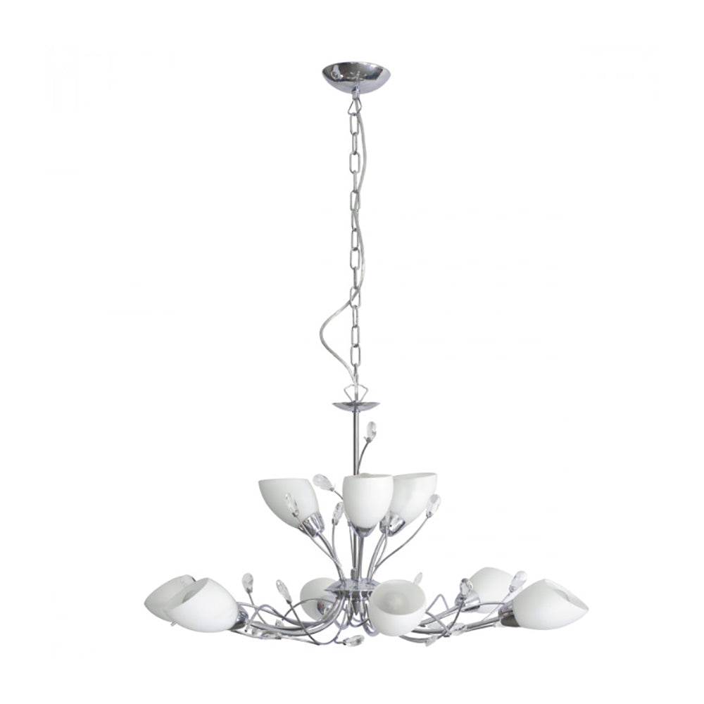 Buy Chandeliers Australia Tulip Chandelier 9 Lights White / Chrome Glass - R2769-9P-CH