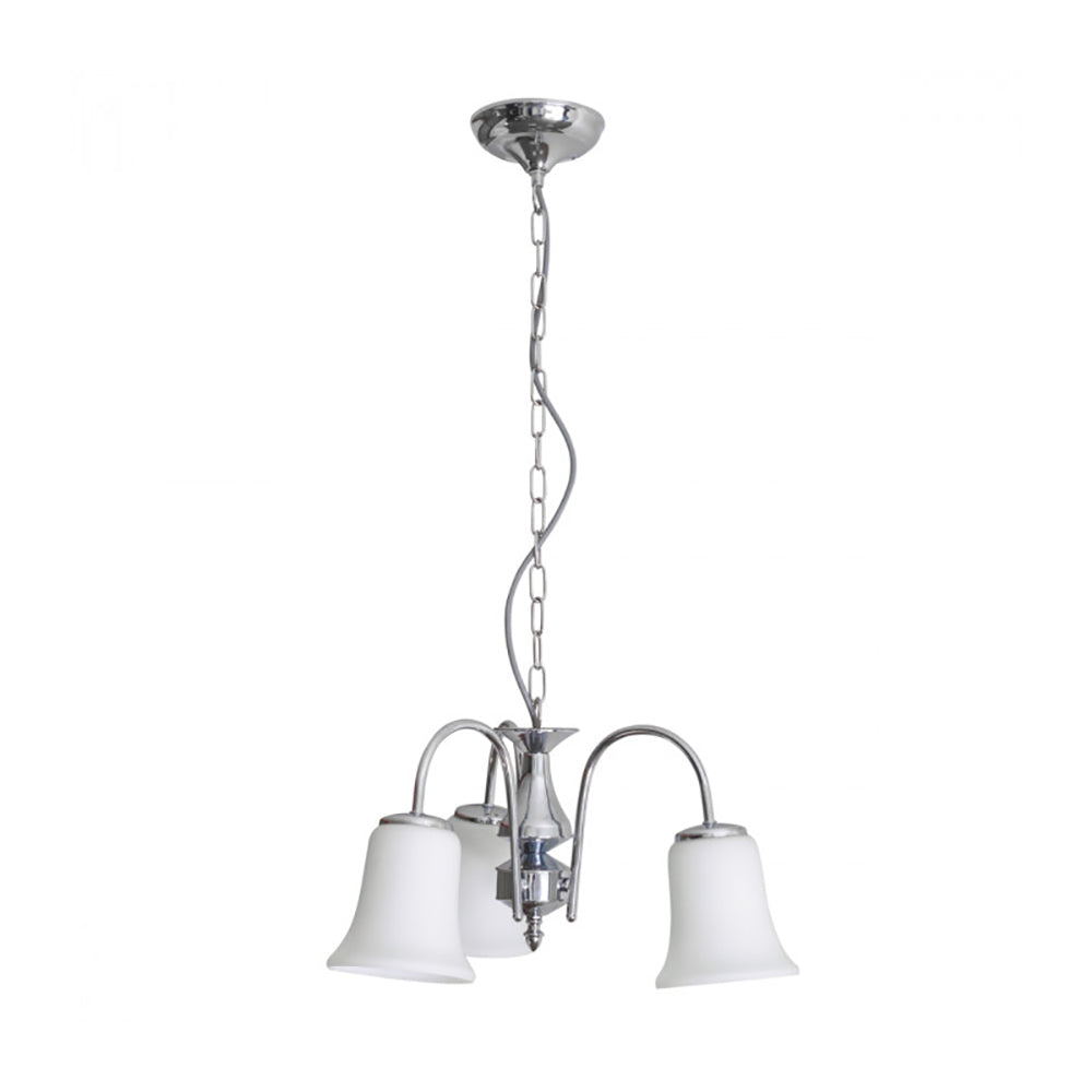 Buy Pendant Lights Australia Bell Pendant 3 Lights Satin Chrome / White Glass - R7633-3P-CH