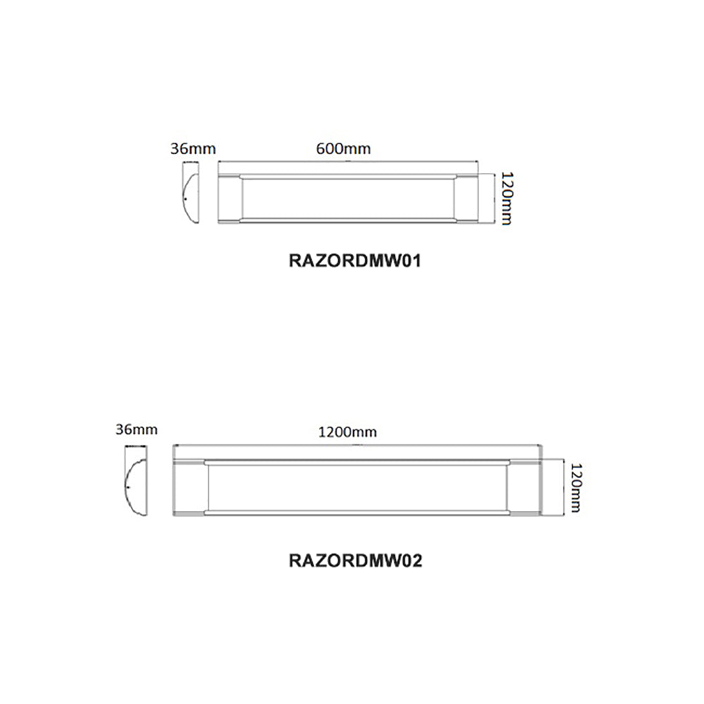 Buy LED Batten Lights Australia RAZORDMW Interior LED Surface Mounted Dimmable Tri-CCT Wide Batten 36W 1200mm - RAZORDMW02