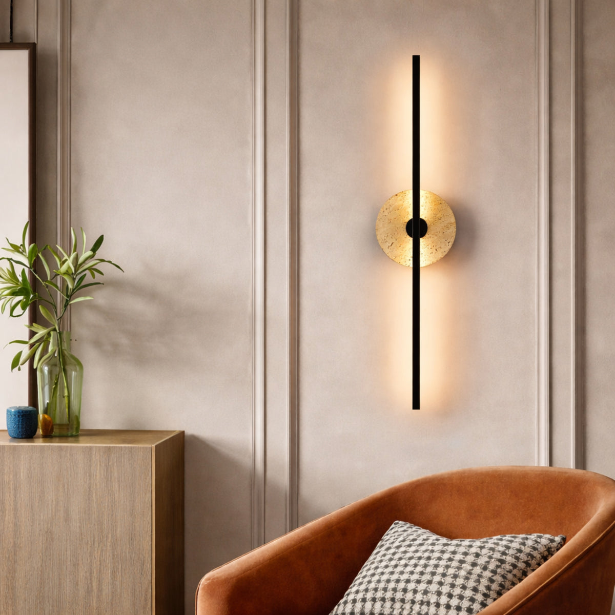 Rimini LED Wall Light 12W 3000K Beige Travertine & Black - RIMINI WB-BEBK