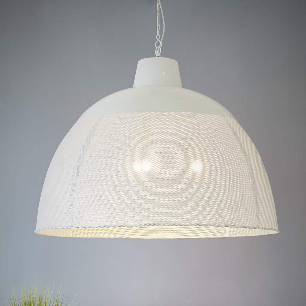Buy Pendant Lights Australia Riva Extra Large 3 Light Perforated Iron Dome Pendant- Matt White - ZAF10501