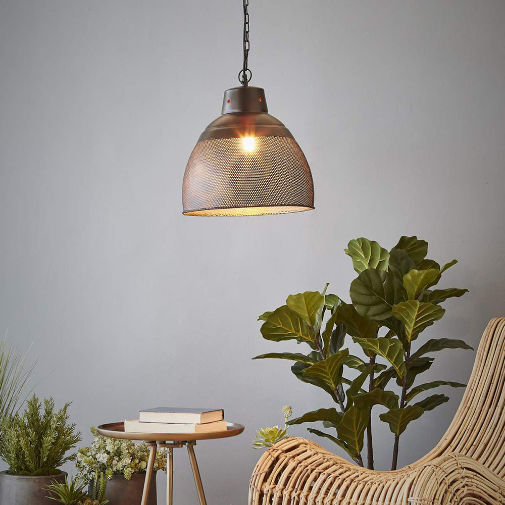 Buy Pendant Lights Australia Riva Small 1 Light Perforated Iron Dome Pendant - Matt Black/Gold - ZAF10400