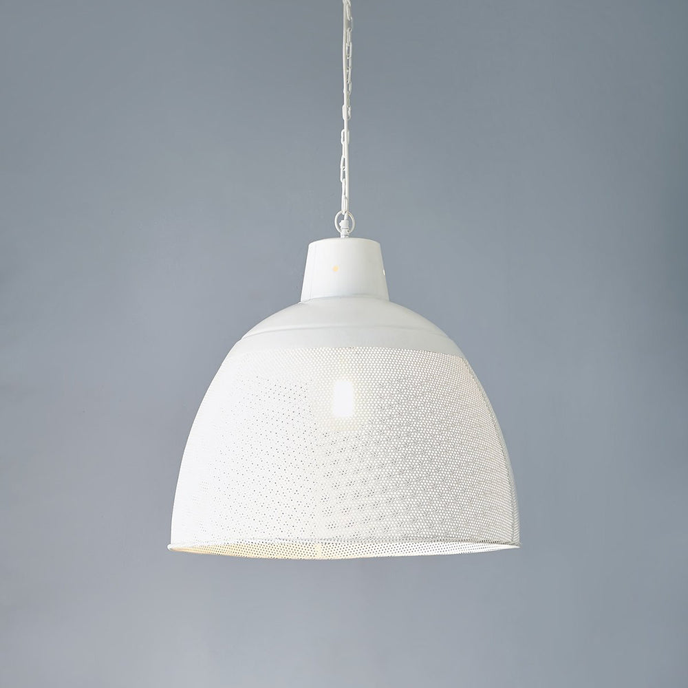Buy Pendant Lights Australia Riva Large 1 Light Perforated Iron Dome Pendant- Matt White - ZAF10334