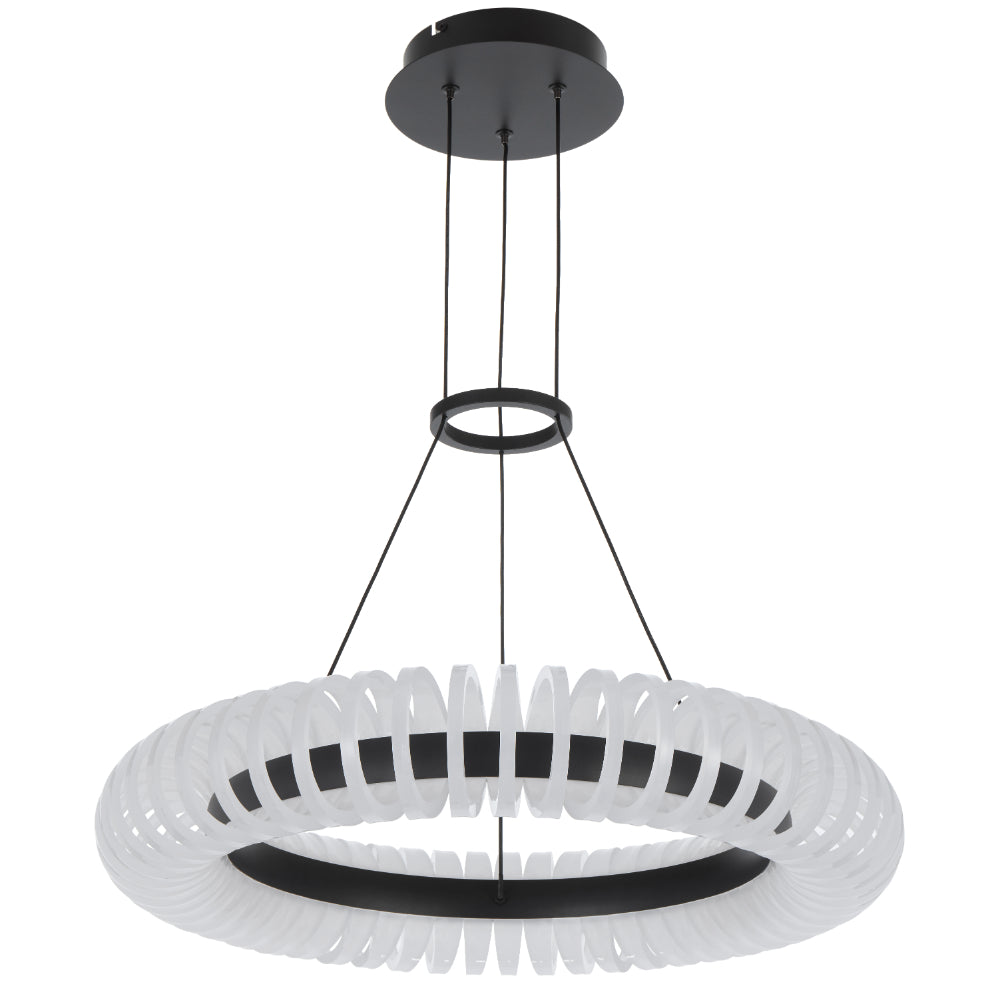 Romay LED 600mm Pendant Light 40W Tri Colour Black & Opal - ROMAY PE60-BKOP