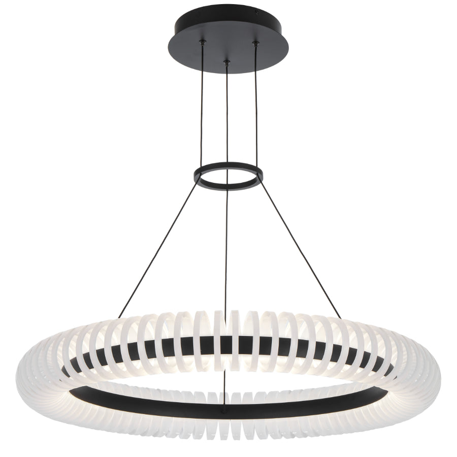 Romay LED 800mm Pendant Light 40W Tri Colour Black & Opal - ROMAY PE80-BKOP