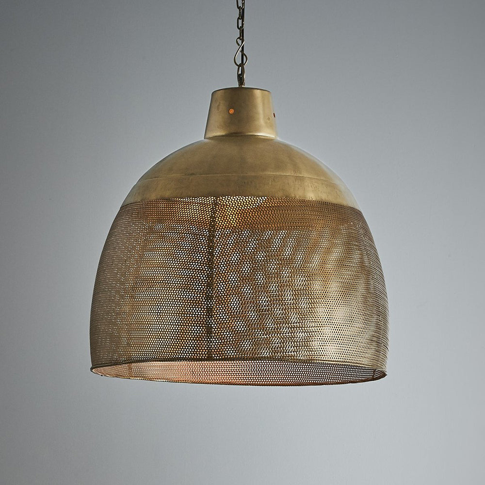 Buy Pendant Lights Australia Riva 1 Light Perforated Iron Dome Large Pendant Antique Brass - ZAF10258