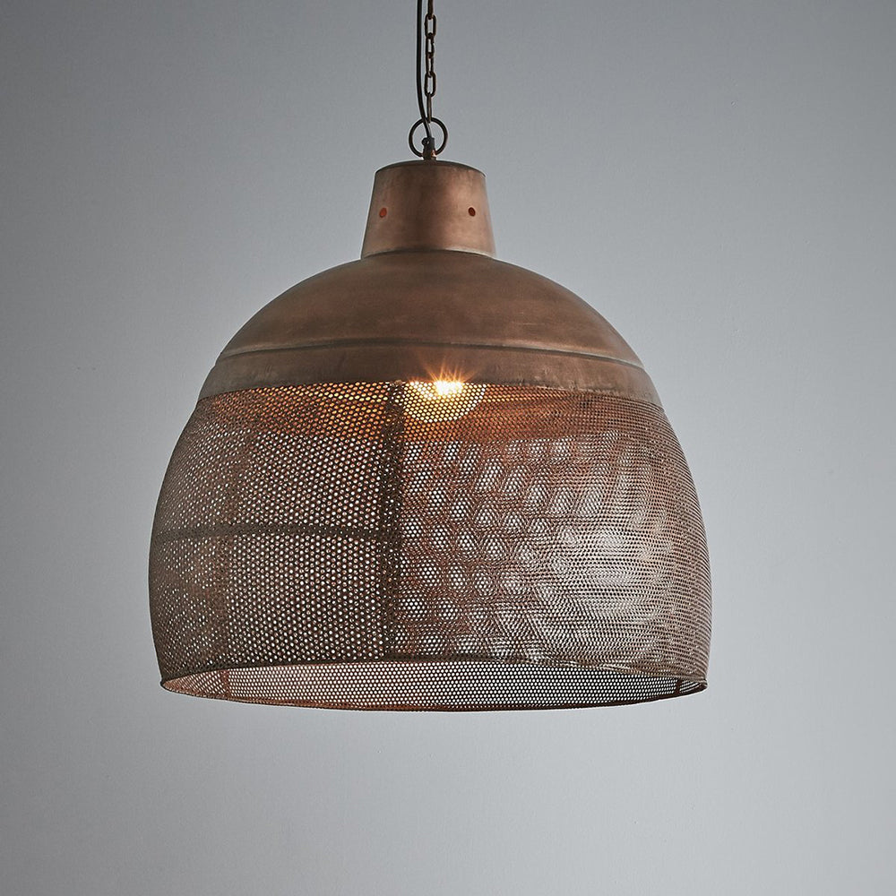 Buy Pendant Lights Australia Riva 1 Light Perforated Iron Dome Large Pendant Antique Copper - ZAF10107