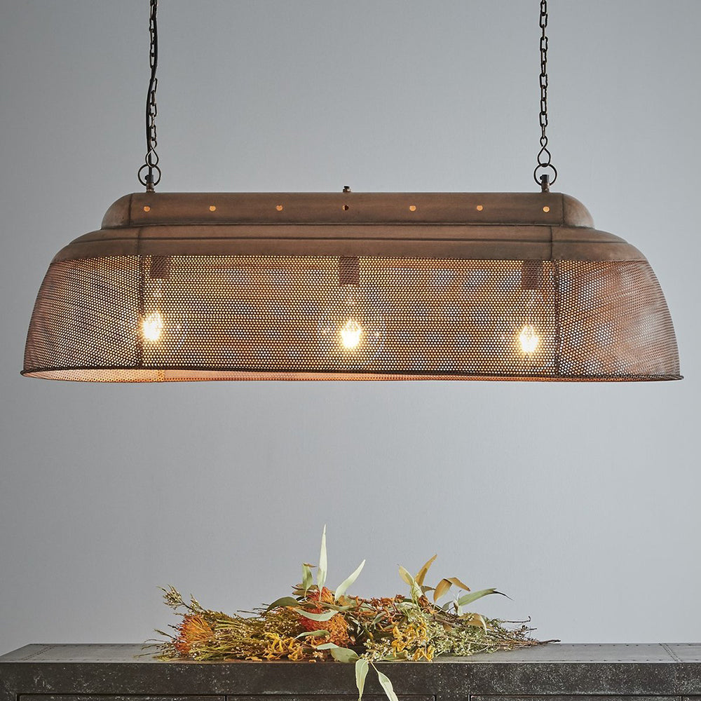 Buy Pendant Lights Australia Riva 3 Light Perforated Iron Elongated Long Pendant Antique Copper - ZAF10325
