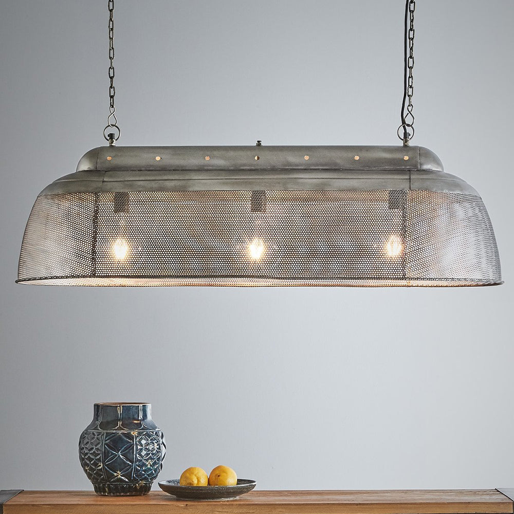 Buy Pendant Lights Australia Riva 3 Light Perforated Iron Elongated Long Pendant Zinc - ZAF10326