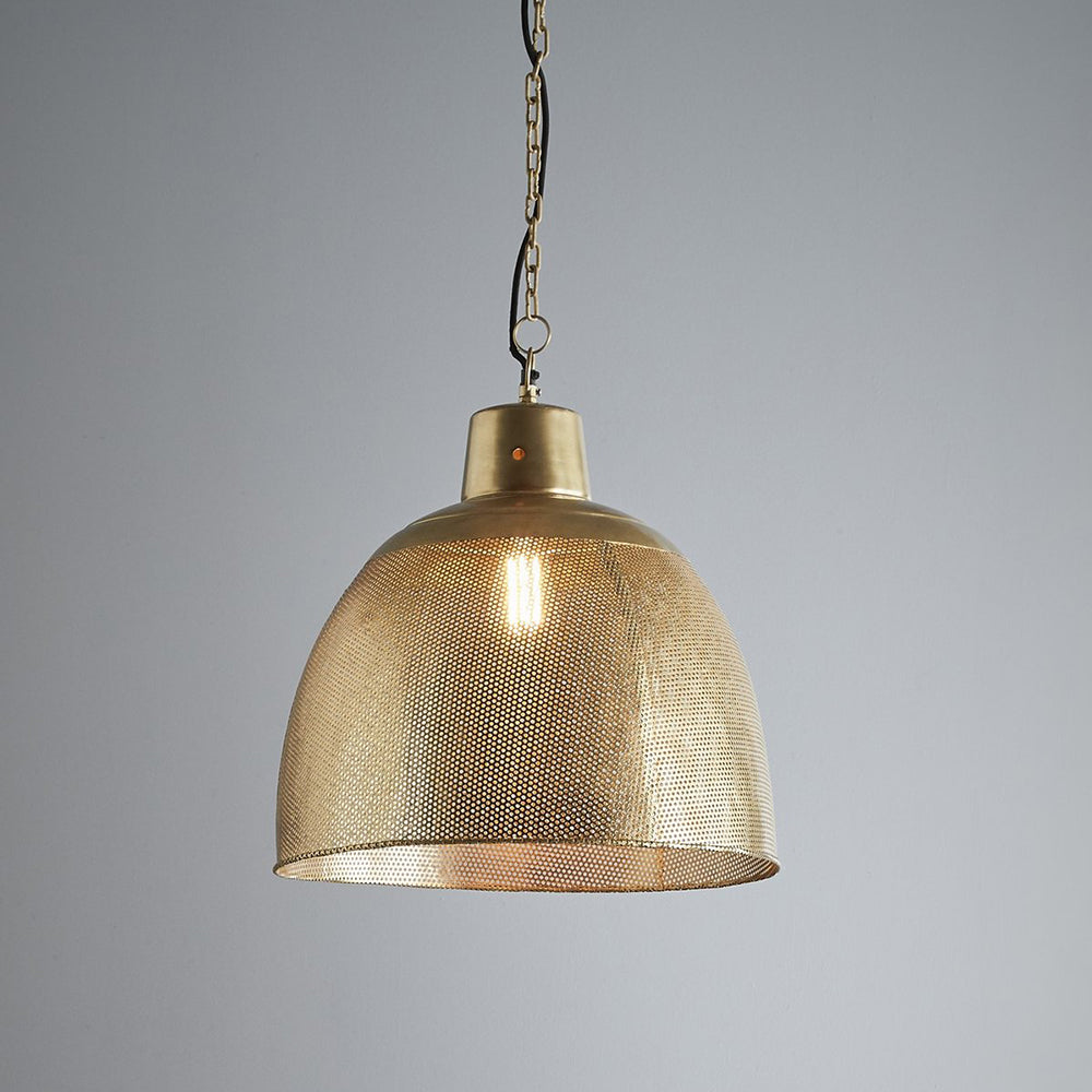 Buy Pendant Lights Australia Riva 1 Light Perforated Iron Dome Medium Pendant Antique Brass - ZAF10318