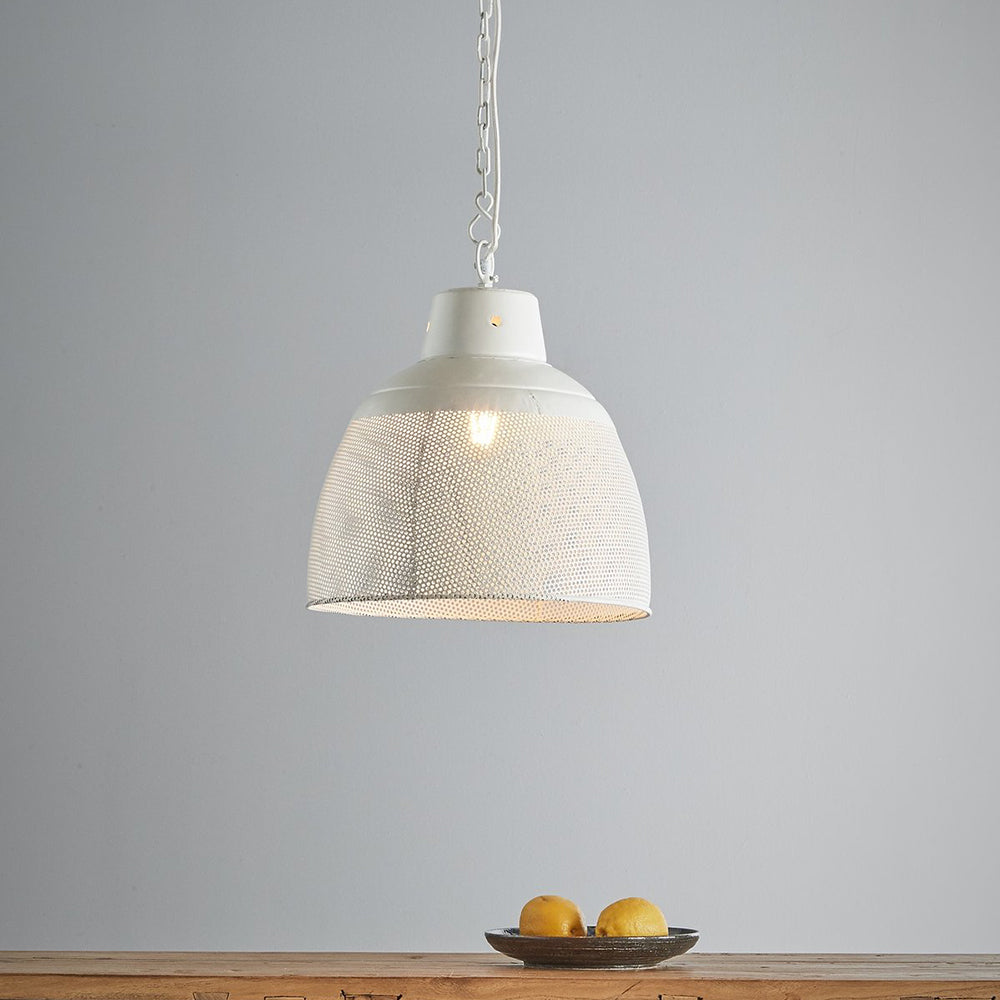 Buy Pendant Lights Australia Riva Small 1 Light Perforated Iron Dome Pendant- Matt White - ZAF10332