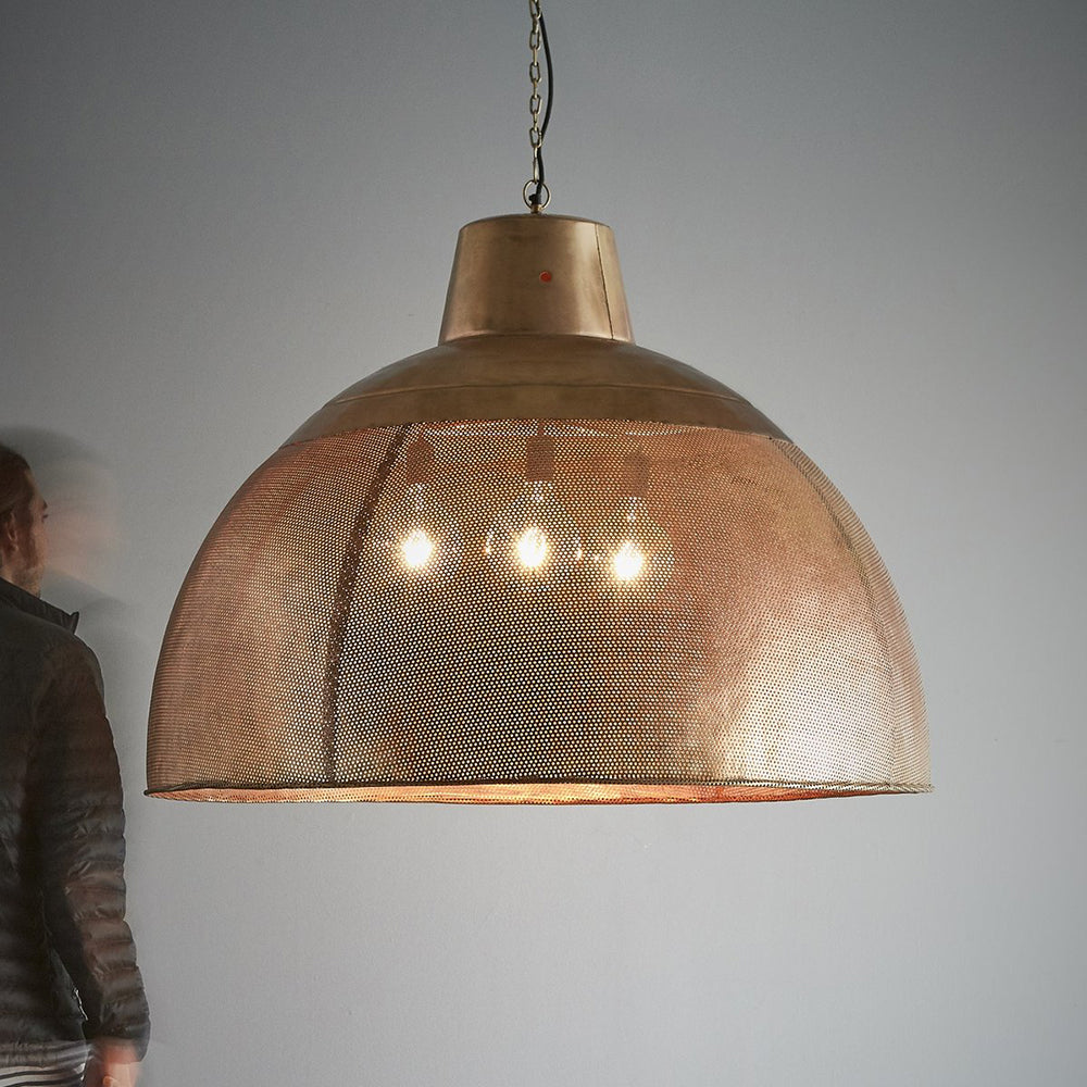 Buy Pendant Lights Australia Riva 3 Light Perforated Iron Dome Extra Large Pendant Antique Brass - ZAF10331