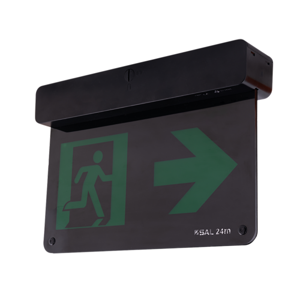 Buy Emergency LED Exit Signs Australia Surface Emergency LED Exit Sign 2.8W Black Polycarbonate - SELK1500EX3BK