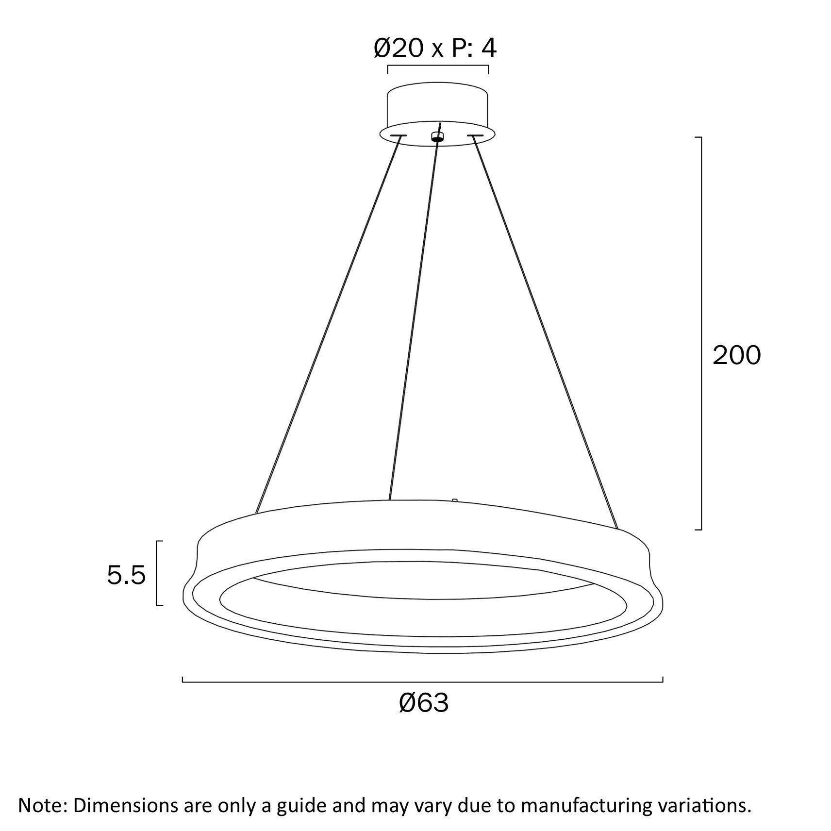 Serda LED 630mm Pendant Light 36W Tri Colour White - SERDA PE63-WH