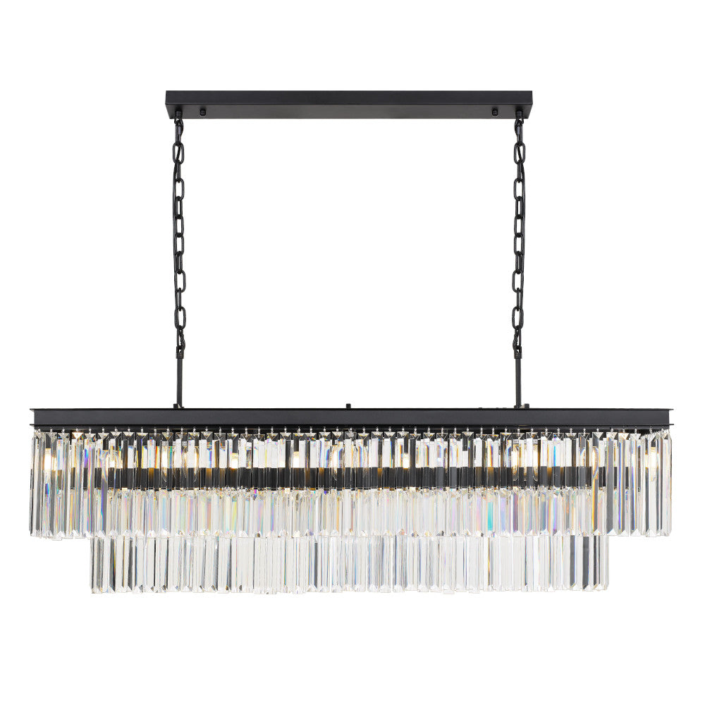 Buy Island Pendant Lights Australia Serene 13 Light Pendant Rectangular 1200mm Antique Black & Crystals - SERENE PE13-BK