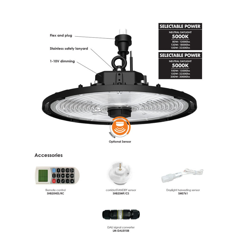 Buy LED High Bay Lights Australia UFO LED High Bay Light 80W Black 5000K - SHB26SE80NDL