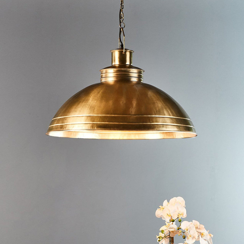 Sheldon 1 Light Large Iron Shallow Dome Pendant Antique Brass - ZAF10218BR