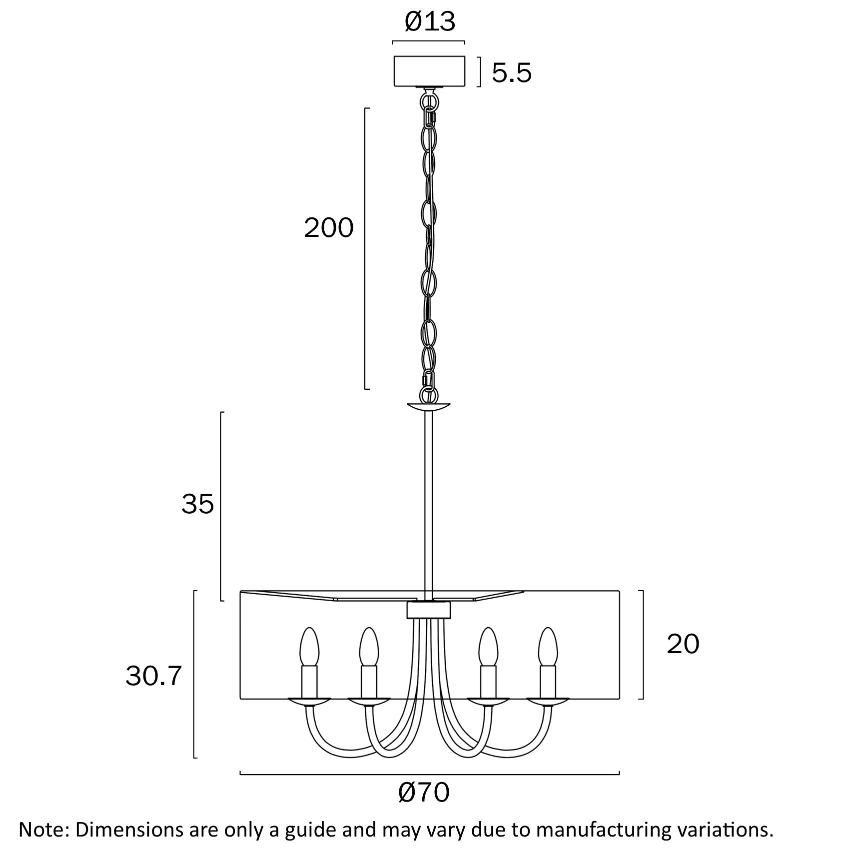 Shiron 700mm 6 Light Pendant Light Nickel & Ivory - SHIRON PE6-NKIV