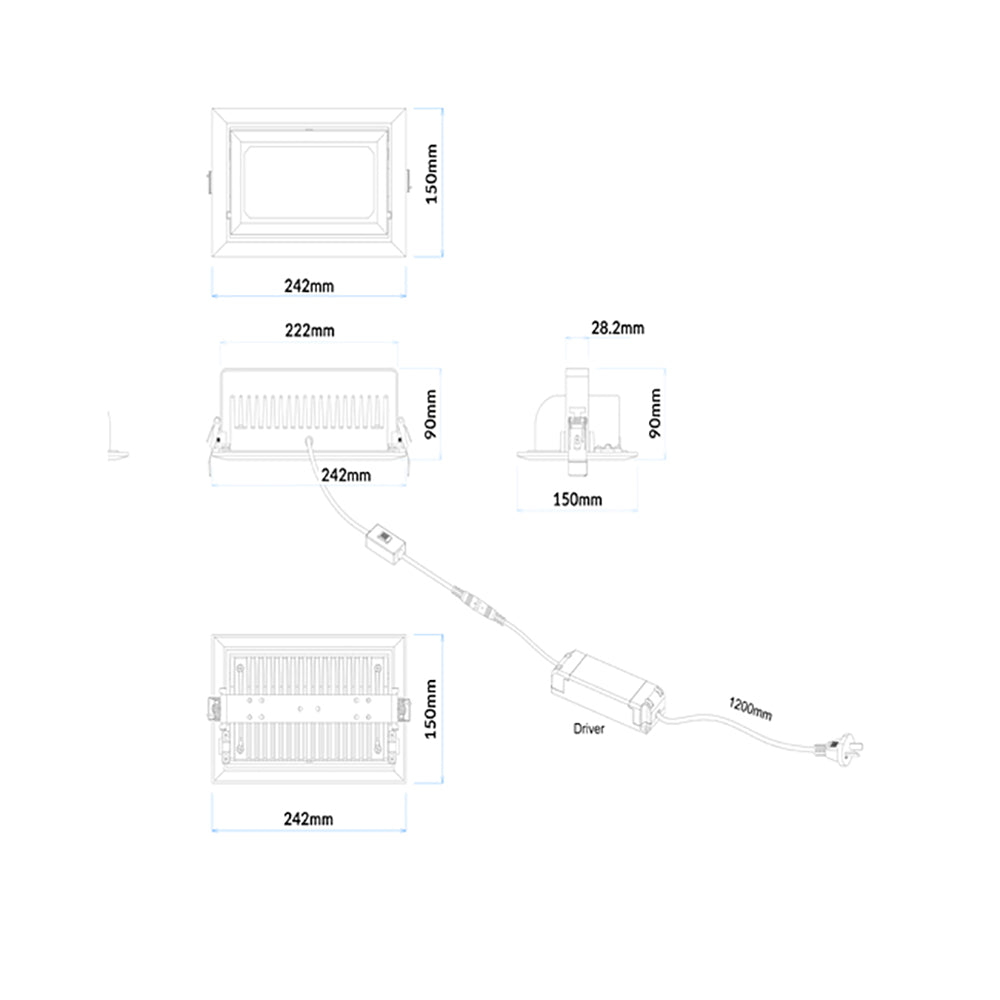 Buy Recessed Downlights Australia SHOPTRI Dimmable LED Tri-CCT Commercial Rectangular Shop Lighter / Downlight 35W - SHOPTRI