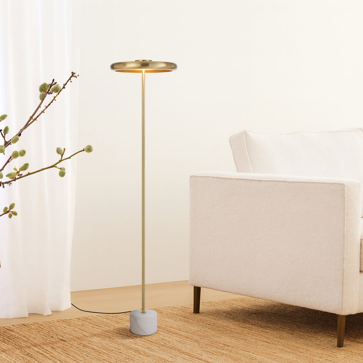 Sisby LED Floor Lamp 14W 3000K Brass Matt & White Marble - SISBY FL-BMWHM