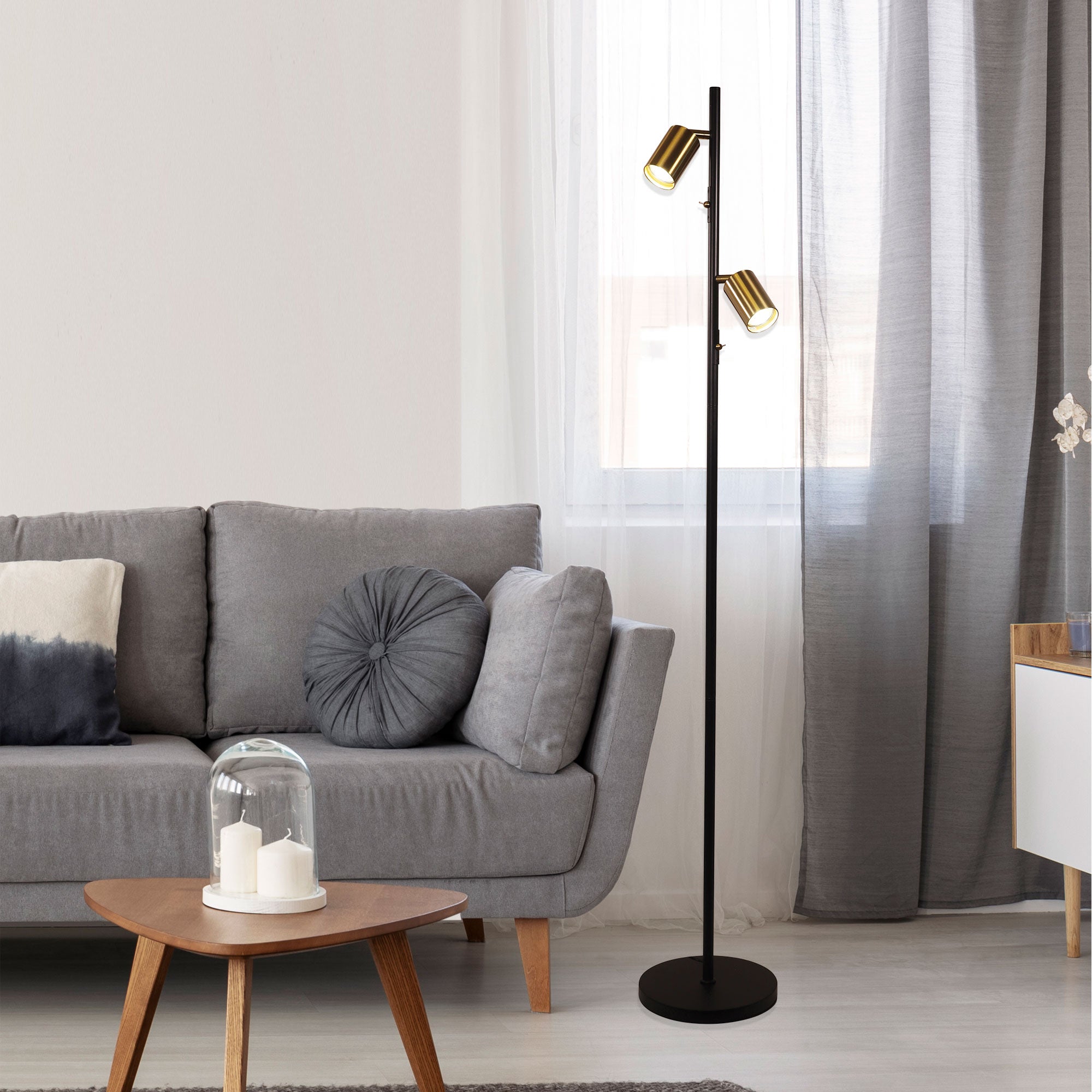 Ponte LED Adjustable Twin Floor Lamp 5W 4000K Satin Brass & Black - SL98743SB