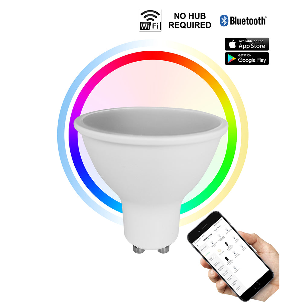 Buy Smart LED Globes Australia GU10 Smart LED Dimmable Globe Tri-CCT+RGB 5W - SMTGU101