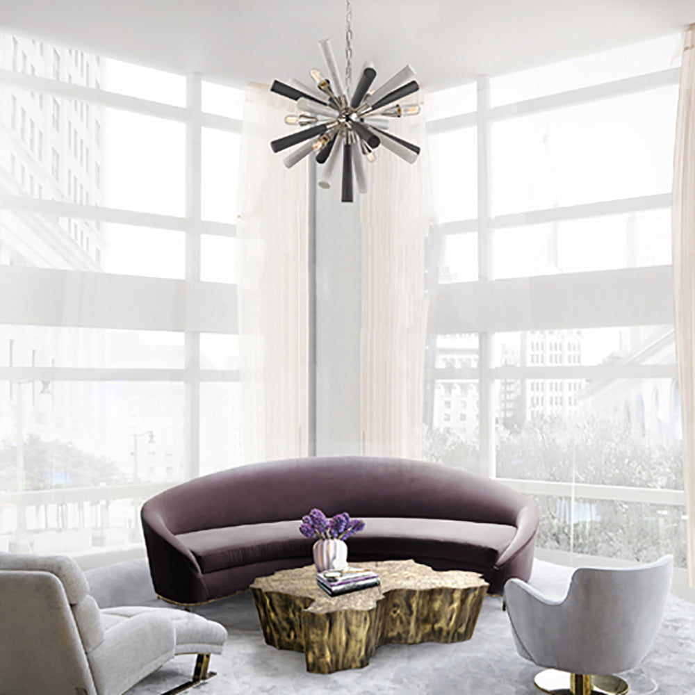 Buy Pendant Lights Australia SPUTNIK Polished Nickel/Dark-Light Grey Washed Wood 6 Light Pendant - SPUTNIK1