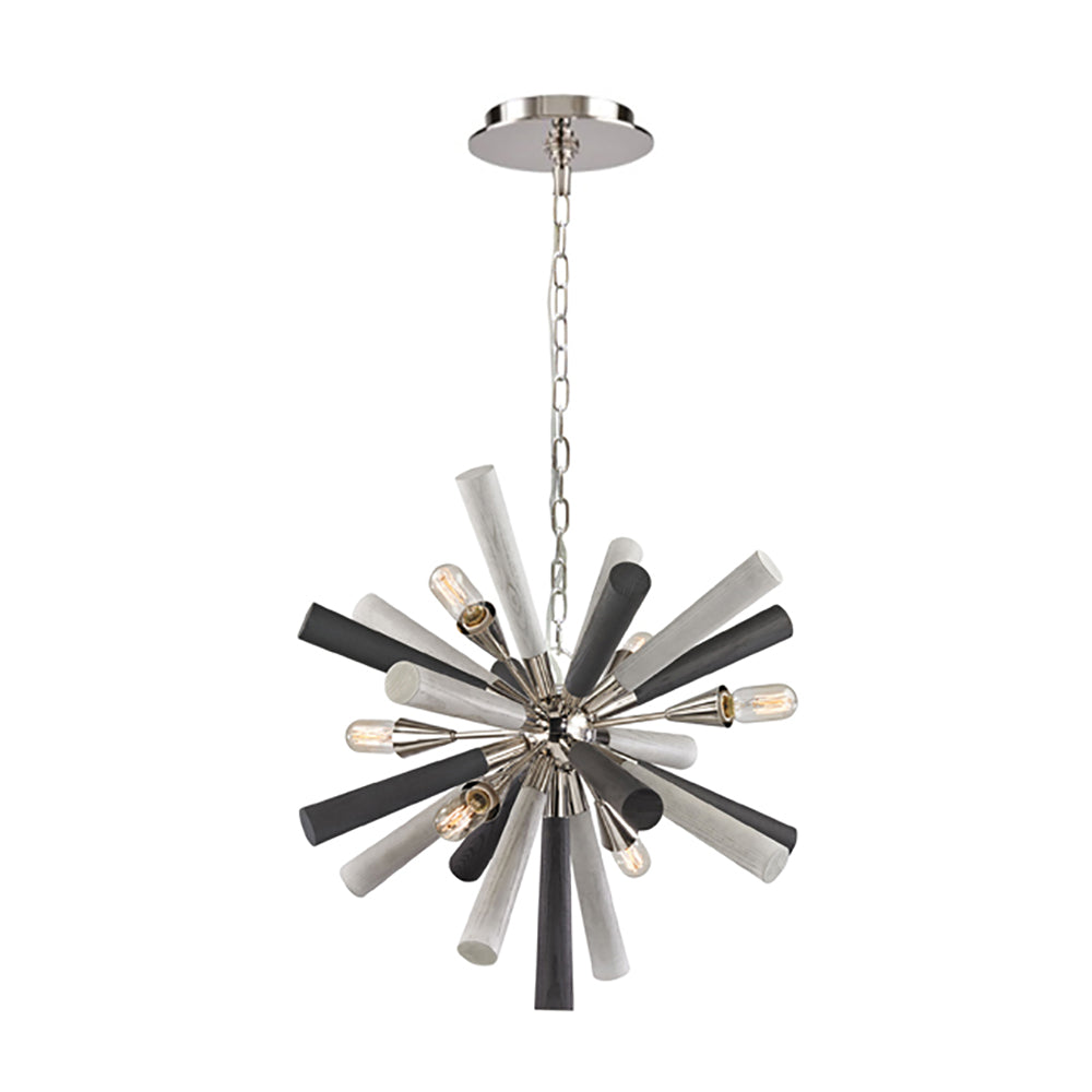 Buy Pendant Lights Australia SPUTNIK Polished Nickel/Dark-Light Grey Washed Wood 6 Light Pendant - SPUTNIK1